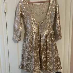 SALE Gold sequin glitter sparkly lace dress holiday engagement bridal cocktail
